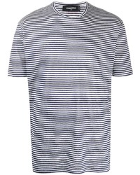 Мужская бело-темно-синяя футболка с круглым вырезом в горизонтальную полоску от DSQUARED2