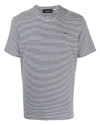 Мужская бело-темно-синяя футболка с круглым вырезом в горизонтальную полоску от DSQUARED2