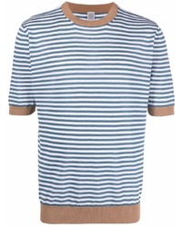Мужская бело-темно-синяя футболка с круглым вырезом в горизонтальную полоску от Eleventy