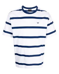 Мужская бело-темно-синяя футболка с круглым вырезом в горизонтальную полоску от Emporio Armani