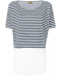Женская бело-темно-синяя футболка с круглым вырезом в горизонтальную полоску от Fay