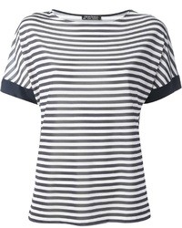 Женская бело-темно-синяя футболка с круглым вырезом в горизонтальную полоску от Gran Sasso