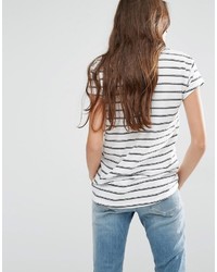 Женская бело-темно-синяя футболка с круглым вырезом в горизонтальную полоску от Tommy Hilfiger