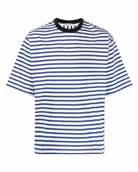 Мужская бело-темно-синяя футболка с круглым вырезом в горизонтальную полоску от Marni