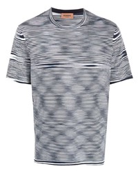 Мужская бело-темно-синяя футболка с круглым вырезом в горизонтальную полоску от Missoni