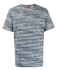 Мужская бело-темно-синяя футболка с круглым вырезом в горизонтальную полоску от Missoni