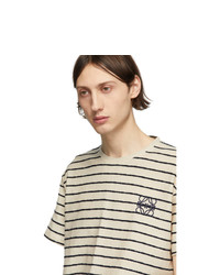 Мужская бело-темно-синяя футболка с круглым вырезом в горизонтальную полоску от Loewe