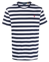Мужская бело-темно-синяя футболка с круглым вырезом в горизонтальную полоску от Polo Ralph Lauren