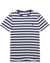 Мужская бело-темно-синяя футболка с круглым вырезом в горизонтальную полоску от Polo Ralph Lauren