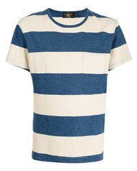 Мужская бело-темно-синяя футболка с круглым вырезом в горизонтальную полоску от Ralph Lauren RRL