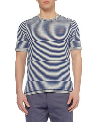 Мужская бело-темно-синяя футболка с круглым вырезом в горизонтальную полоску от Maison Martin Margiela