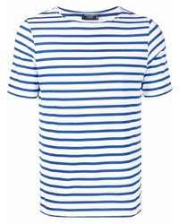 Мужская бело-темно-синяя футболка с круглым вырезом в горизонтальную полоску от Saint James