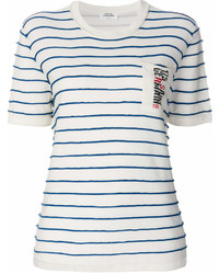 Женская бело-темно-синяя футболка с круглым вырезом в горизонтальную полоску от Sonia Rykiel