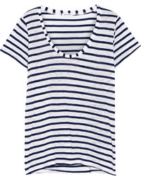Женская бело-темно-синяя футболка с круглым вырезом в горизонтальную полоску от Splendid