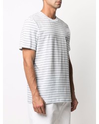 Мужская бело-темно-синяя футболка с круглым вырезом в горизонтальную полоску от A.P.C.