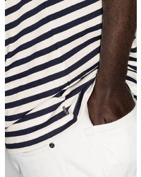Мужская бело-темно-синяя футболка с круглым вырезом в горизонтальную полоску от Eleventy