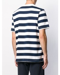 Мужская бело-темно-синяя футболка с круглым вырезом в горизонтальную полоску от adidas