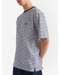 Мужская бело-темно-синяя футболка с круглым вырезом в горизонтальную полоску от Prada
