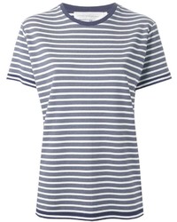 Женская бело-темно-синяя футболка с круглым вырезом в горизонтальную полоску от Victoria Beckham