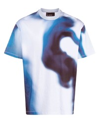 Мужская бело-темно-синяя футболка с круглым вырезом с принтом тай-дай от Neil Barrett