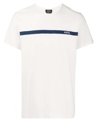 Мужская бело-темно-синяя футболка с круглым вырезом с принтом от A.P.C.