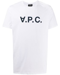 Мужская бело-темно-синяя футболка с круглым вырезом с принтом от A.P.C.