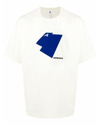 Мужская бело-темно-синяя футболка с круглым вырезом с принтом от Ader Error