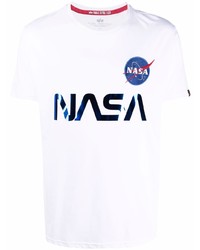 Мужская бело-темно-синяя футболка с круглым вырезом с принтом от Alpha Industries