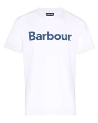 Мужская бело-темно-синяя футболка с круглым вырезом с принтом от Barbour