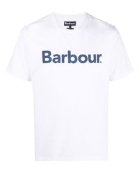 Мужская бело-темно-синяя футболка с круглым вырезом с принтом от Barbour