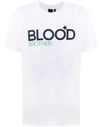 Мужская бело-темно-синяя футболка с круглым вырезом с принтом от Blood Brother