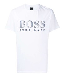 Мужская бело-темно-синяя футболка с круглым вырезом с принтом от BOSS HUGO BOSS