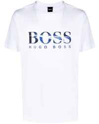 Мужская бело-темно-синяя футболка с круглым вырезом с принтом от BOSS HUGO BOSS