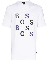 Мужская бело-темно-синяя футболка с круглым вырезом с принтом от BOSS