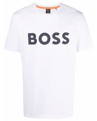 Мужская бело-темно-синяя футболка с круглым вырезом с принтом от BOSS