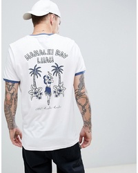 Мужская бело-темно-синяя футболка с круглым вырезом с принтом от Brooklyn Supply Co.