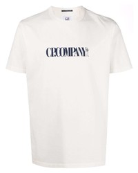 Мужская бело-темно-синяя футболка с круглым вырезом с принтом от C.P. Company