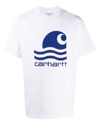 Мужская бело-темно-синяя футболка с круглым вырезом с принтом от Carhartt WIP