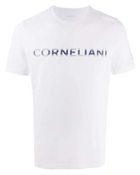 Мужская бело-темно-синяя футболка с круглым вырезом с принтом от Corneliani