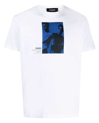 Мужская бело-темно-синяя футболка с круглым вырезом с принтом от DSQUARED2