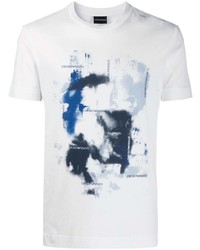 Мужская бело-темно-синяя футболка с круглым вырезом с принтом от Emporio Armani