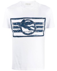 Мужская бело-темно-синяя футболка с круглым вырезом с принтом от Etro