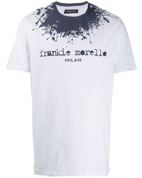 Мужская бело-темно-синяя футболка с круглым вырезом с принтом от Frankie Morello