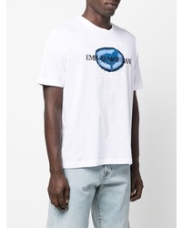 Мужская бело-темно-синяя футболка с круглым вырезом с принтом от Emporio Armani