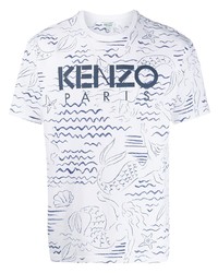 Мужская бело-темно-синяя футболка с круглым вырезом с принтом от Kenzo