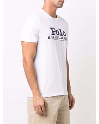 Мужская бело-темно-синяя футболка с круглым вырезом с принтом от Polo Ralph Lauren