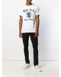 Мужская бело-темно-синяя футболка с круглым вырезом с принтом от Polo Ralph Lauren