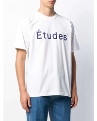 Мужская бело-темно-синяя футболка с круглым вырезом с принтом от Études