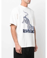 Мужская бело-темно-синяя футболка с круглым вырезом с принтом от Rhude