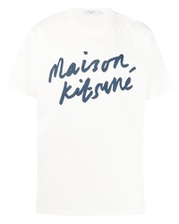 Мужская бело-темно-синяя футболка с круглым вырезом с принтом от MAISON KITSUNÉ